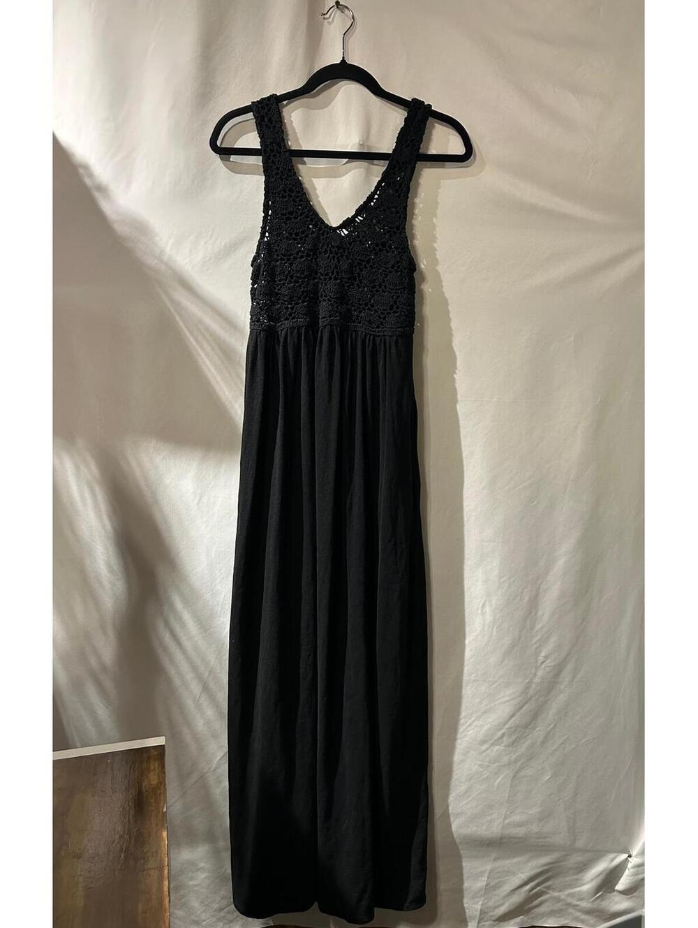 Aerie Black Knit Crochet Bodice Maxi Dress S